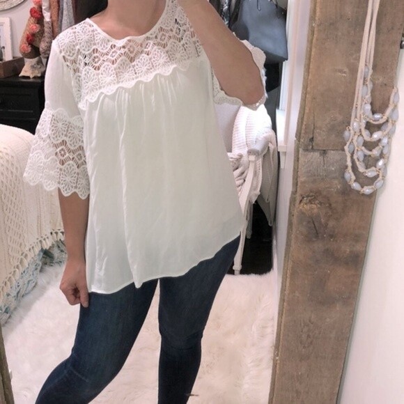 Umgee size large white romantic boho top - Picture 1 of 5